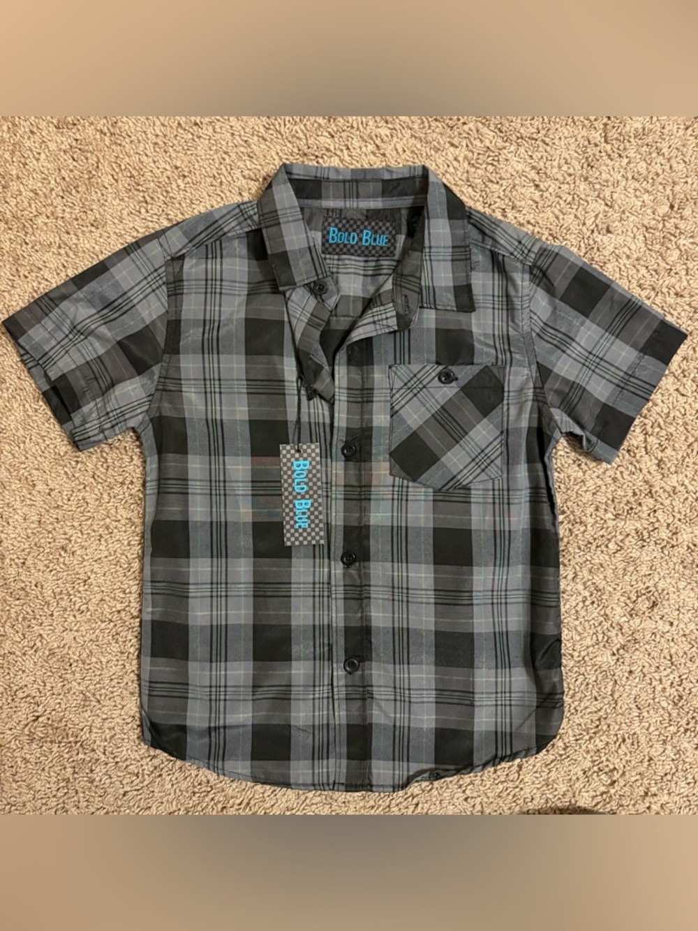 Bold Blue Boys' Gray Plaid Short-Sleeve Button-Up Shirt size 5